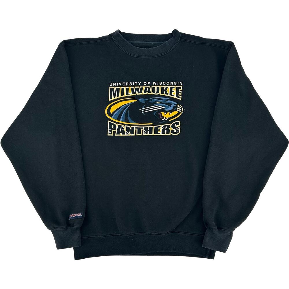 Vintage y2k Men's Black JanSport UW Milwaukee Panthers Crewneck Sweatshirt Sz S